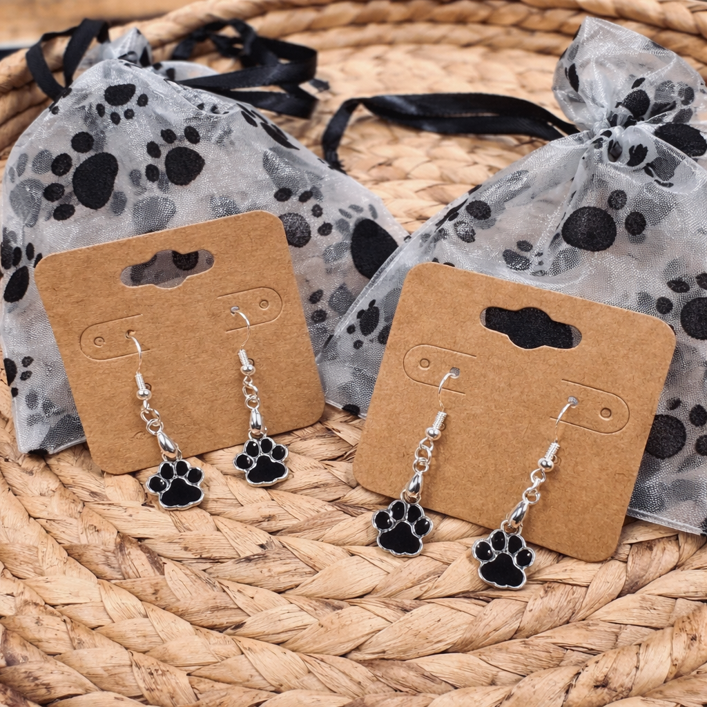 Black Paw Print Earrings