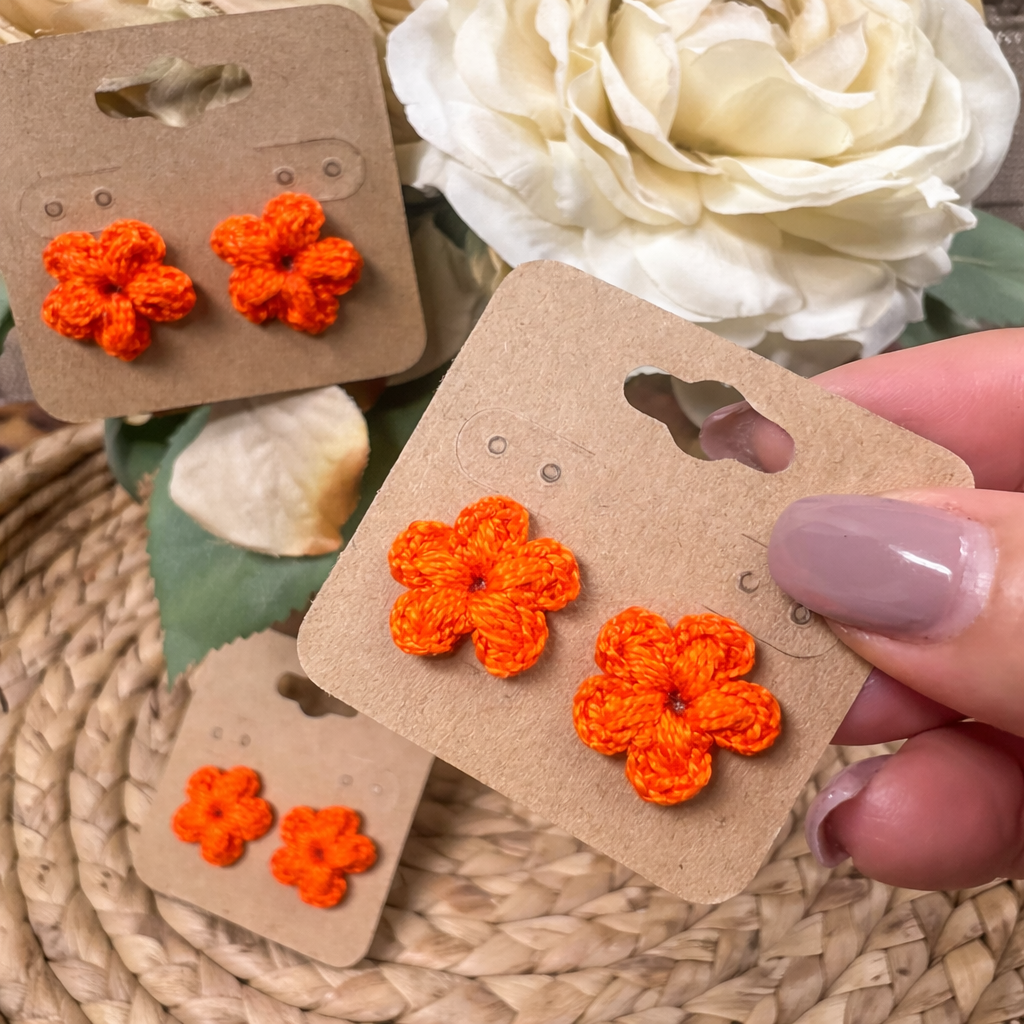Dark Orange Crochet Flower Earrings