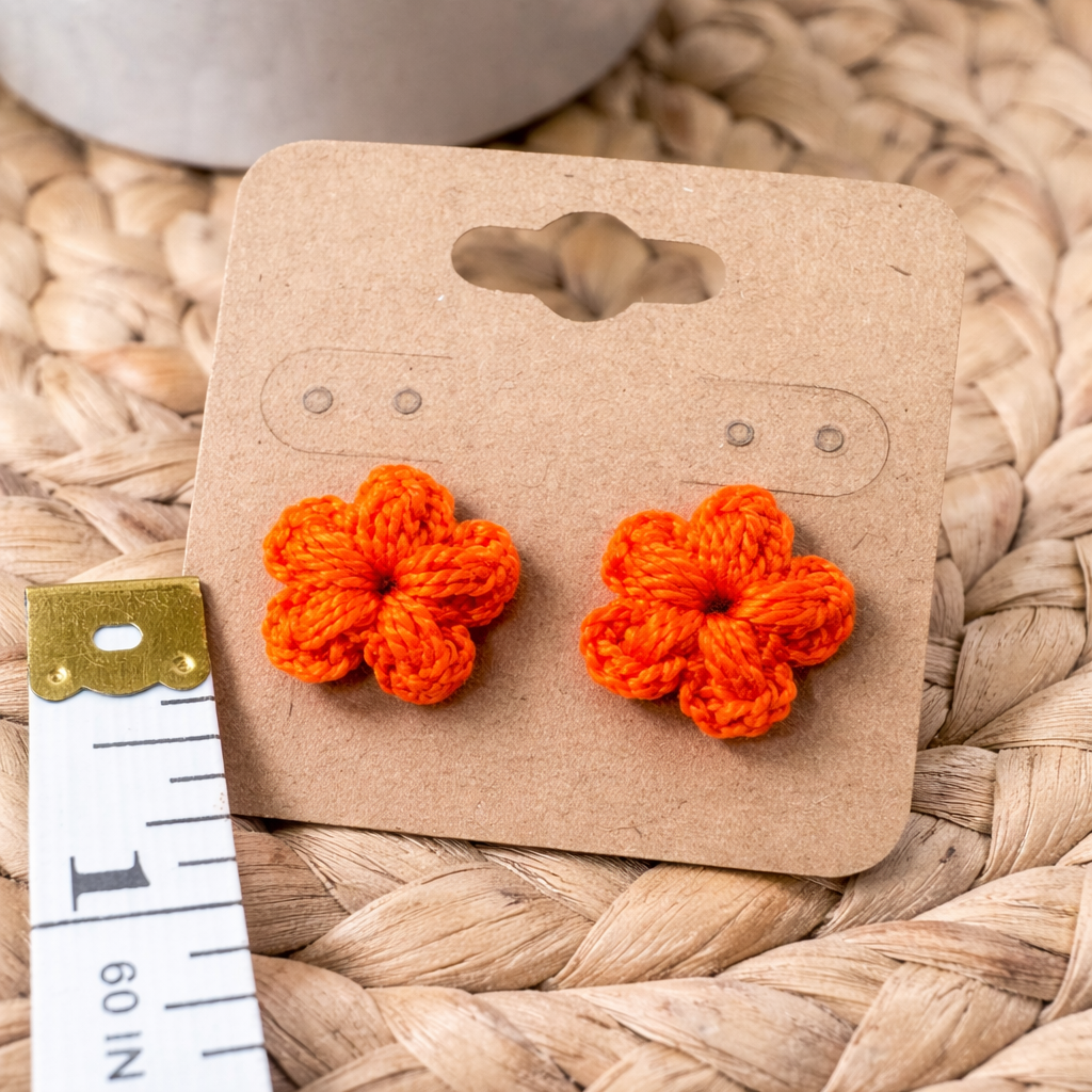 Dark Orange Crochet Flower Earrings