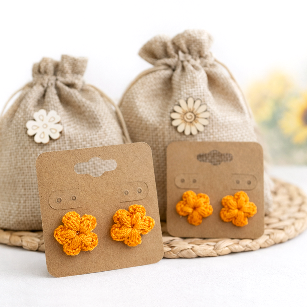 Light Orange Crochet Flower Earrings