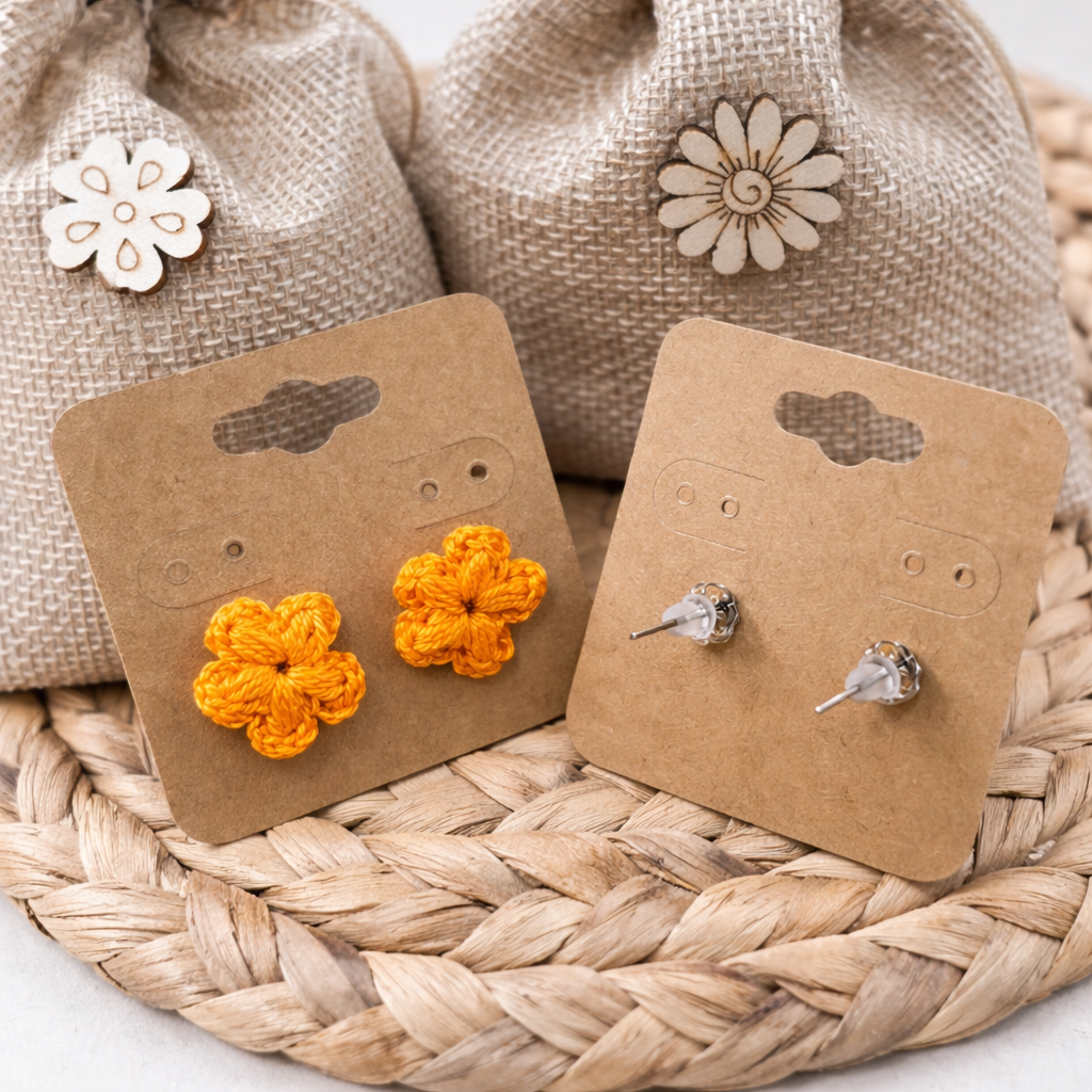 Light Orange Crochet Flower Earrings
