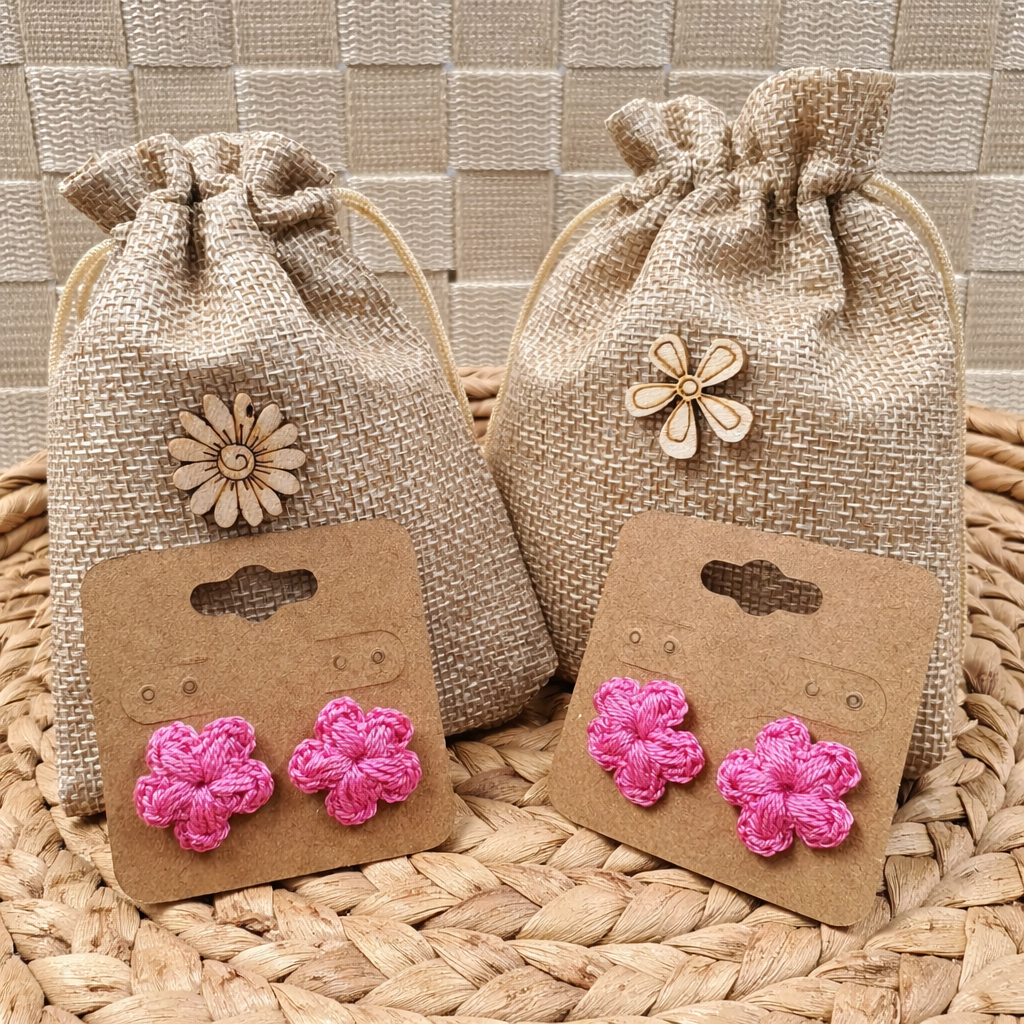 Pink Crochet Flower Earrings