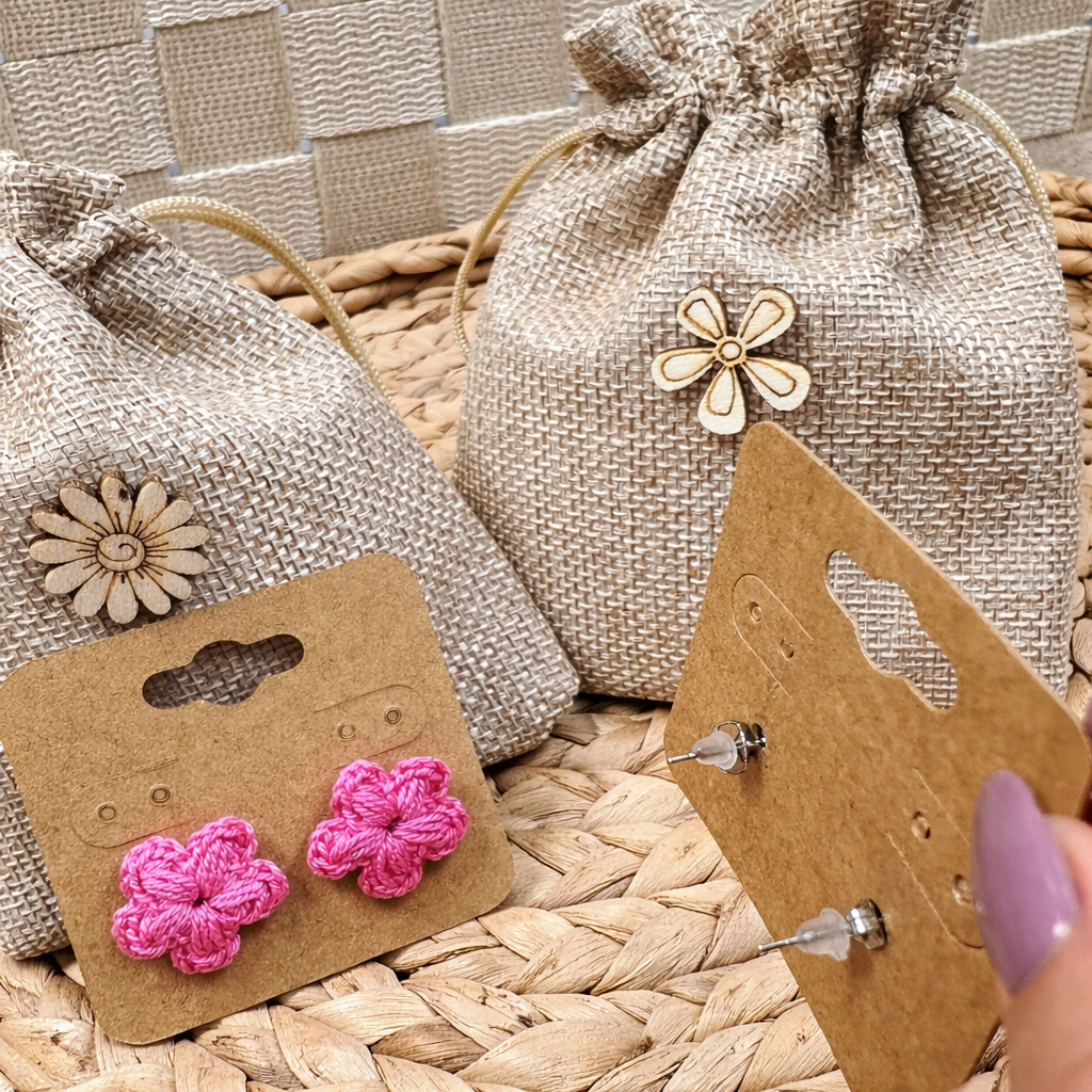 Pink Crochet Flower Earrings