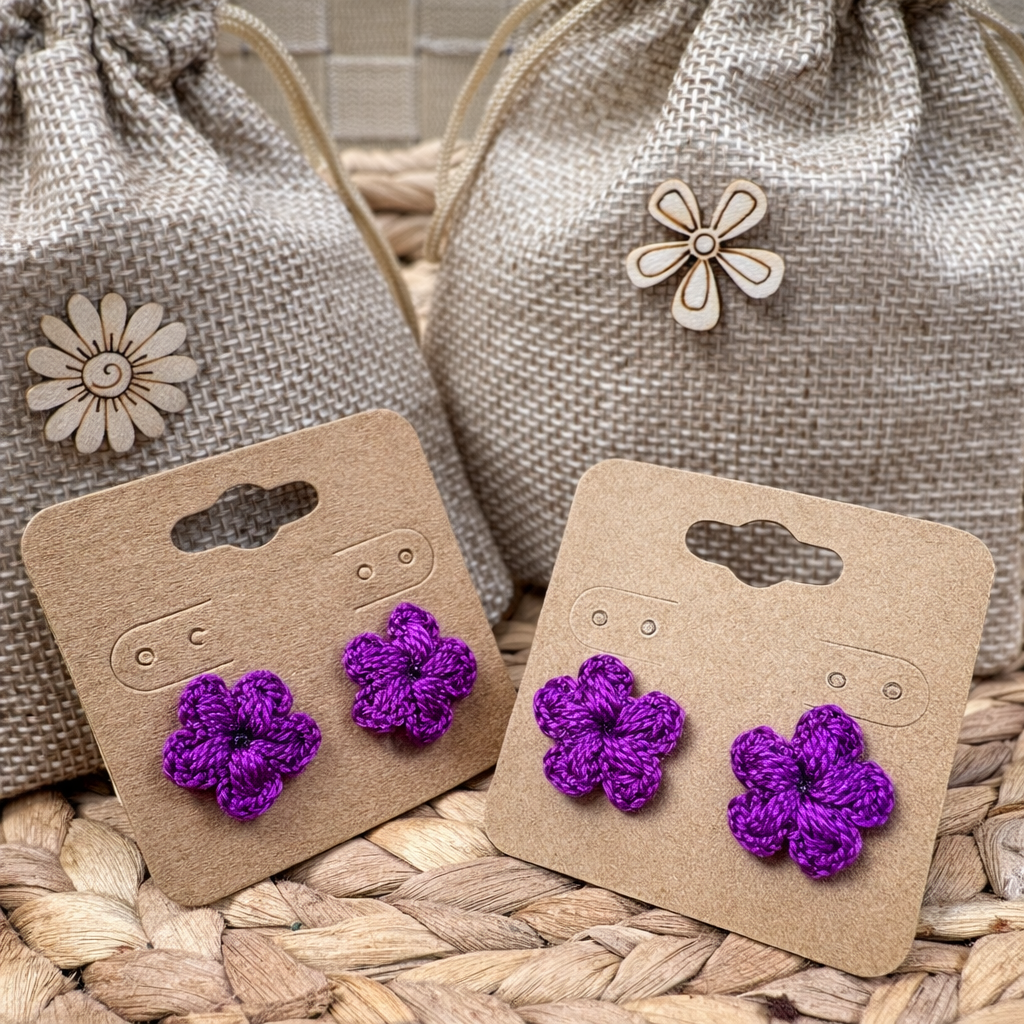 Purple Crochet Flower Earrings