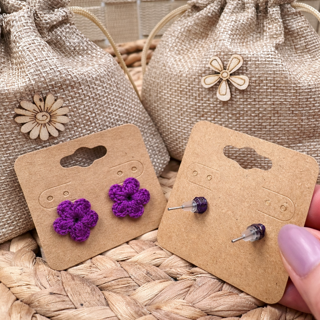 Purple Crochet Flower Earrings