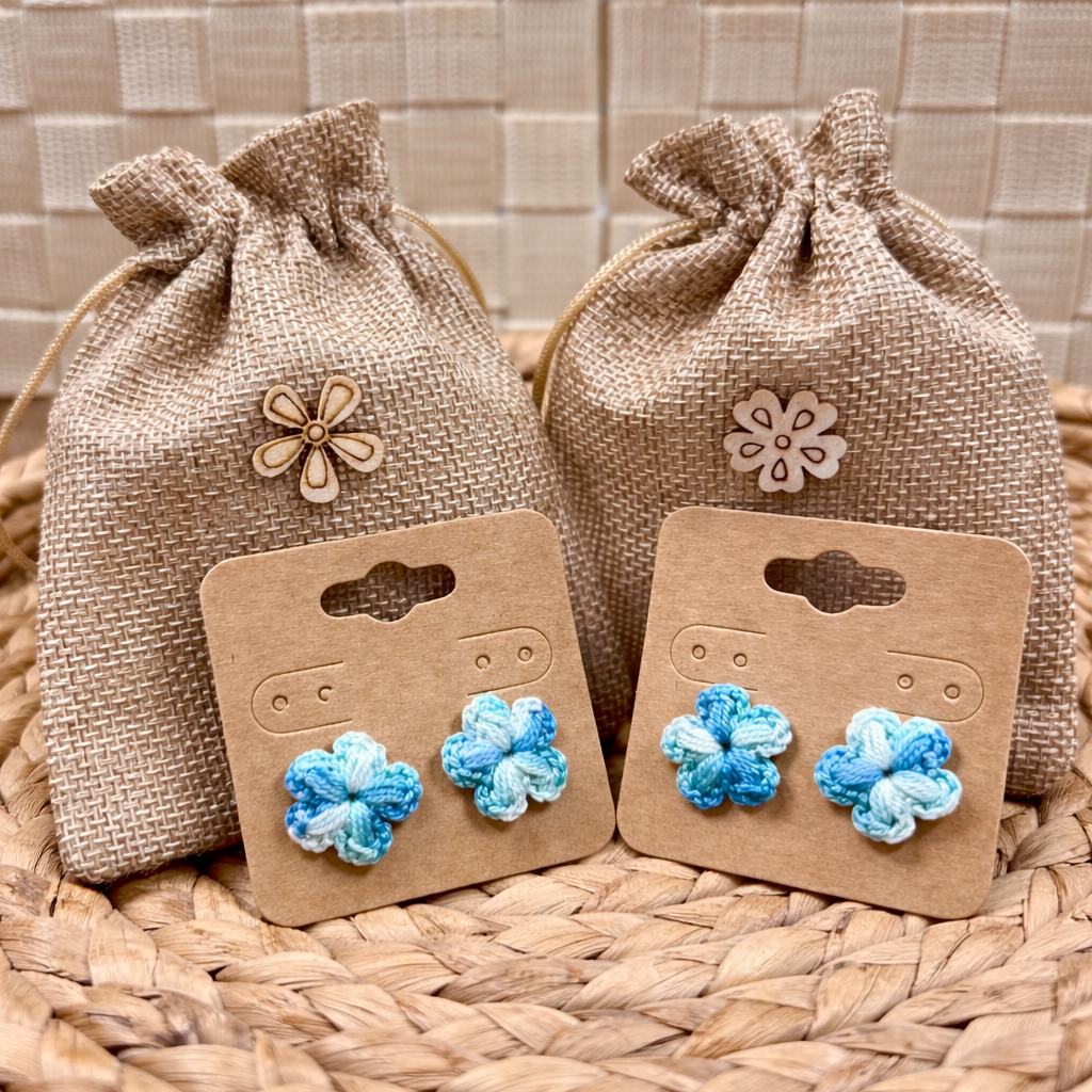 White to Blue Crochet Flower Earrings