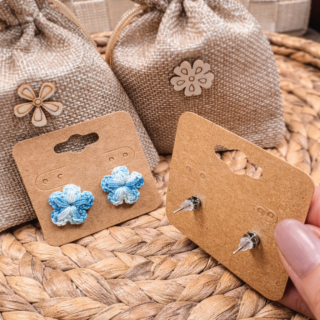 White to Blue Crochet Flower Earrings