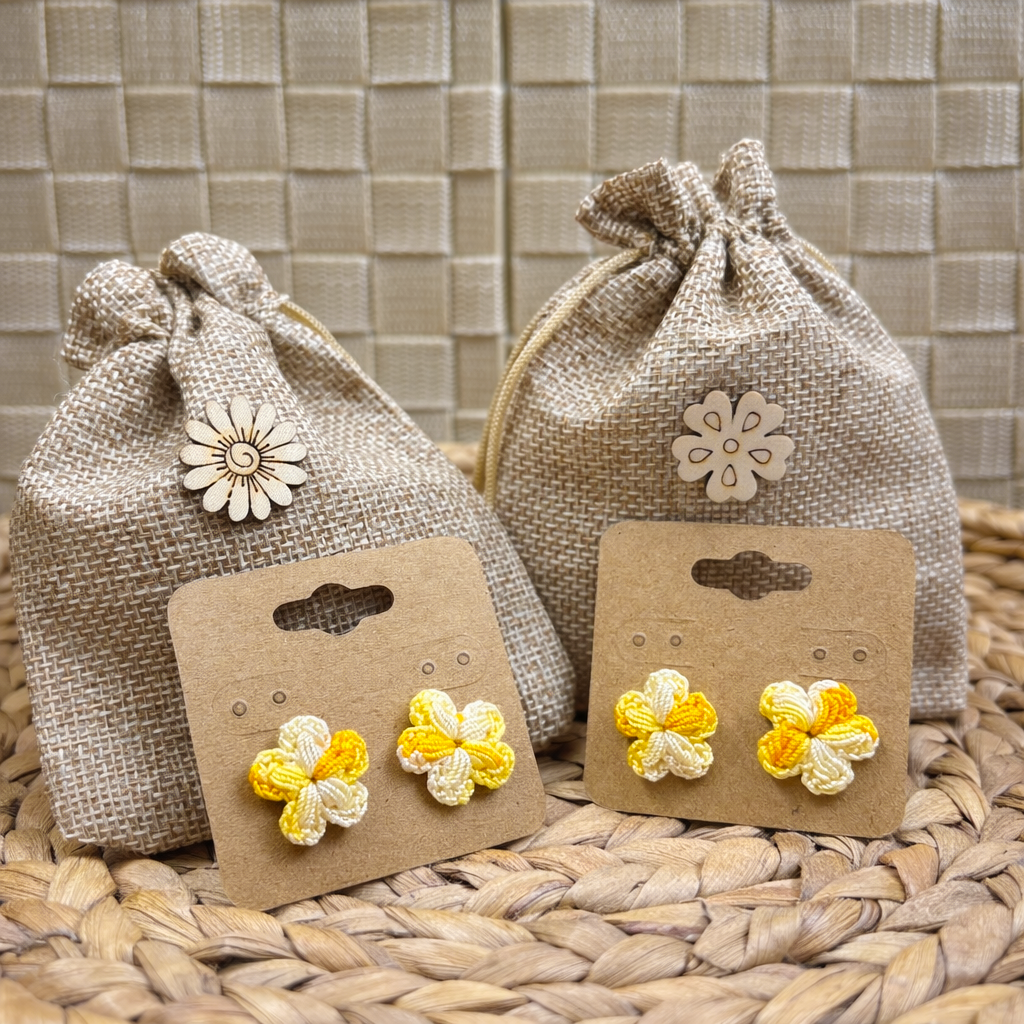 White to Orange Crochet Flower Earrings