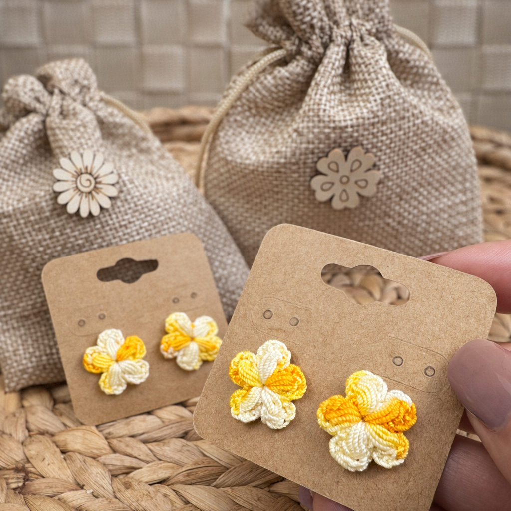 White to Orange Crochet Flower Earrings