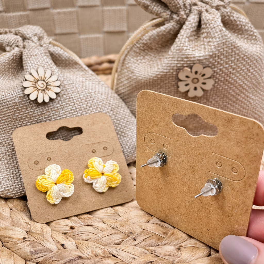 White to Orange Crochet Flower Earrings
