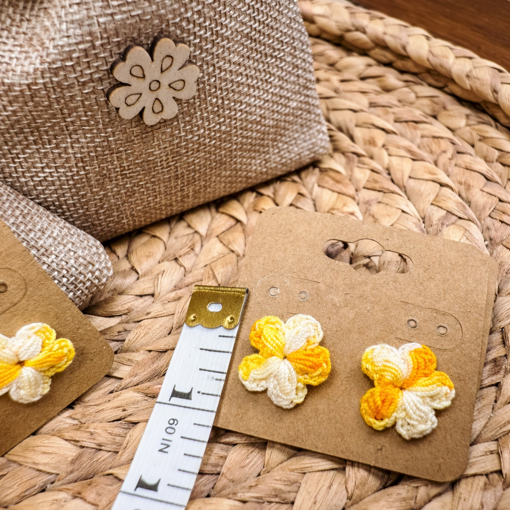 White to Orange Crochet Flower Earrings